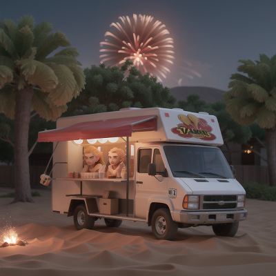 Image For Post Anime, sandstorm, fireworks, taco truck, vampire's coffin, lion, HD, 4K, AI Generated Art