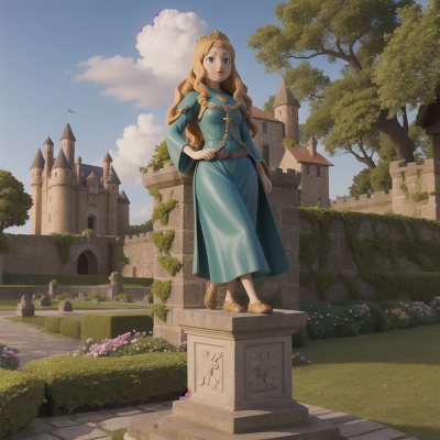 Image For Post Anime, medieval castle, statue, hail, garden, ocean, HD, 4K, AI Generated Art