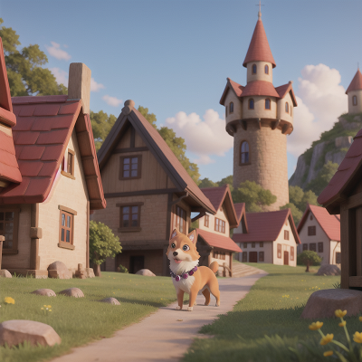 Image For Post Anime, crystal, dog, village, fairy, tower, HD, 4K, AI Generated Art