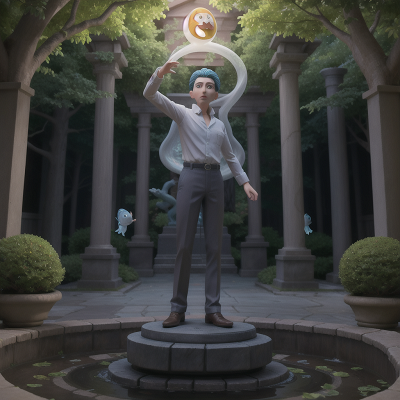 Image For Post Anime, hail, zookeeper, ghostly apparition, fish, statue, HD, 4K, AI Generated Art