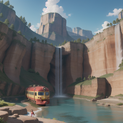 Image For Post Anime, circus, turtle, waterfall, mountains, train, HD, 4K, AI Generated Art