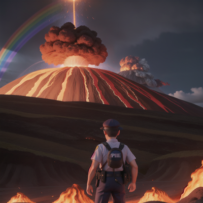 Image For Post Anime, police officer, volcanic eruption, hail, city, rainbow, HD, 4K, AI Generated Art