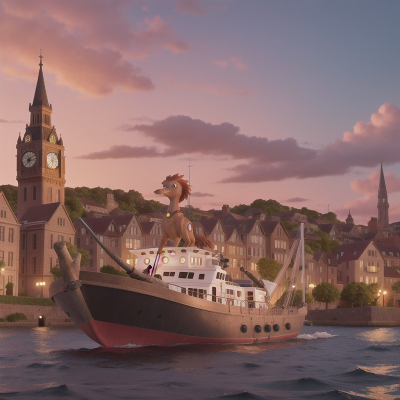 Image For Post Anime, boat, griffin, city, robot, clock, HD, 4K, AI Generated Art