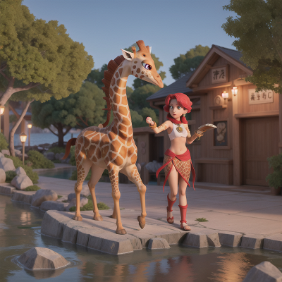 Image For Post Anime, fighting, seafood restaurant, cursed amulet, giraffe, mermaid, HD, 4K, AI Generated Art