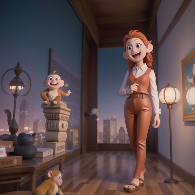 Image For Post Anime, lamp, skyscraper, laughter, museum, monkey, HD, 4K, AI Generated Art