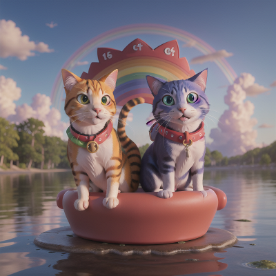 Image For Post Anime, cat, fish, rainbow, celebrating, sled, HD, 4K, AI Generated Art