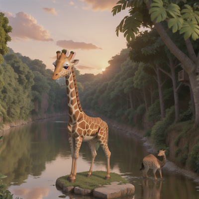 Image For Post Anime, market, sunrise, giraffe, river, jungle, HD, 4K, AI Generated Art