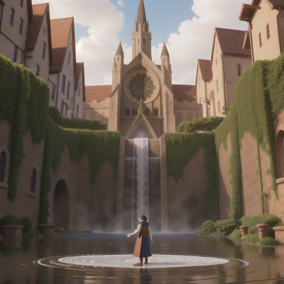 Image For Post Anime, magic portal, cathedral, market, flood, waterfall, HD, 4K, AI Generated Art