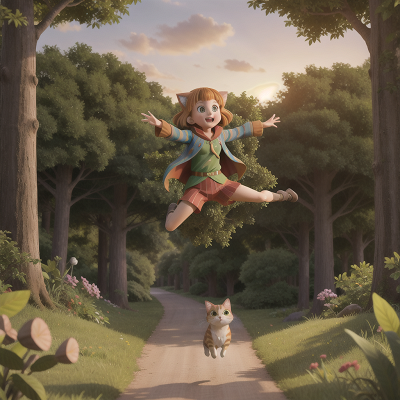 Image For Post Anime, jumping, sunset, forest, invisibility cloak, cat, HD, 4K, AI Generated Art