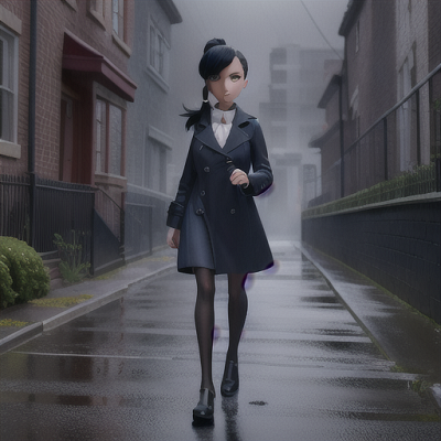 Image For Post Anime Art, Observant high school detective, sleek black hair in a ponytail, at a rainy crime scene