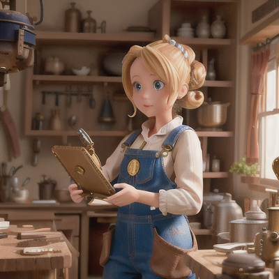 Image For Post | Anime, manga, Ingenious inventor, golden hair tied in a messy bun, in a cluttered workshop, assembling a flying machine with steampunk gadgetry, a curious white rabbit assistant watching intently, brown leather overalls with multiple pockets, inventive and detailed anime style, an environment filled with creativity and innovation - [AI Art, Golden Hair Anime World ](https://hero.page/examples/golden-hair-anime-world-stable-diffusion-prompt-library)
