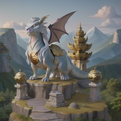Image For Post Anime Art, Ancient dragon spirit, flowing silver hair and shimmering scales, amidst a serene mountain landscape