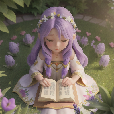 Image For Post Anime Art, Kind-hearted healer, lavender hair adorned with flower accessories, in a peaceful garden filled with healing