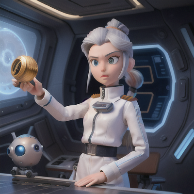 Image For Post Anime Art, Intrepid space captain, silver hair in a stylish ponytail, on the bridge of an intergalactic spaceship