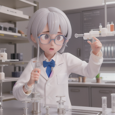 Image For Post Anime Art, Science club leader, sharp silver hair and glasses, in a high-tech school lab