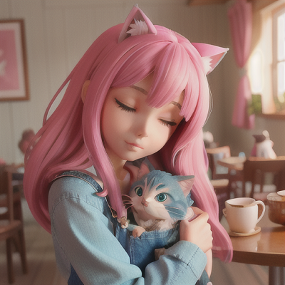 Image For Post | Anime, manga, Gentle animal caretaker, flowing teal hair with cat ears, in a cozy pet cafe at sunset, cuddling a variety of cute animals, an adorable sleeping hedgehog nearby, denim overalls with a pink blouse, warm and inviting anime style, an atmosphere of love and companionship - [AI Art, Anime Pet Theme ](https://hero.page/examples/anime-pet-theme-stable-diffusion-prompt-library)
