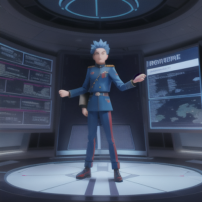 Image For Post Anime Art, Determined team leader, striking blue hair in a spiky style, standing in a futuristic command center