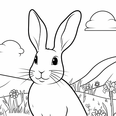 Image For Post Bunny with Wildflowers - Printable Coloring Page