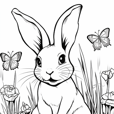 Image For Post Bunny and Butterflies Dynamic Scene - Printable Coloring Page