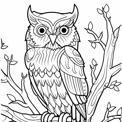 Image For Post | A solitary owl amidst the trees, detail focused on its content expression and surrounding foliage.printable coloring page, black and white, free download - [Bird Coloring Pages ](https://hero.page/coloring/bird-coloring-pages-free-printable-creative-sheets)