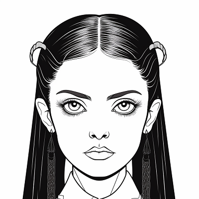 Image For Post | Wednesday Addams with a trendy hairstyle; Simple facial details and bold attire lines. printable coloring page, black and white, free download - [Wednesday Addams Coloring Book Pages ](https://hero.page/coloring/wednesday-addams-coloring-book-pages-fun-coloring-for-all-ages)