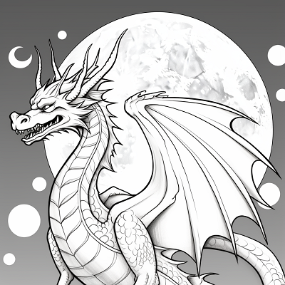 Image For Post | Large dragon under the starlit sky; detailed scales and a prominently featured moon.printable coloring page, black and white, free download - [Dragon Coloring Page ](https://hero.page/coloring/dragon-coloring-page-printable-and-creative-designs)