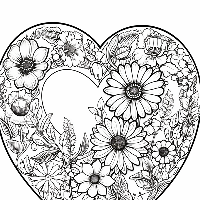Image For Post Flower Heart Blooming Border - Printable Coloring Page