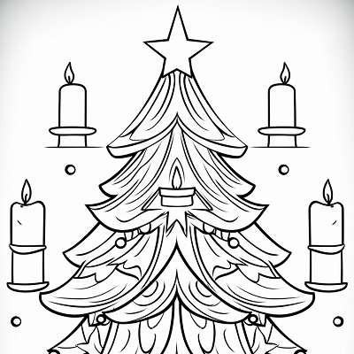 Image For Post Christmas Tree Lit by Candles - Printable Coloring Page
