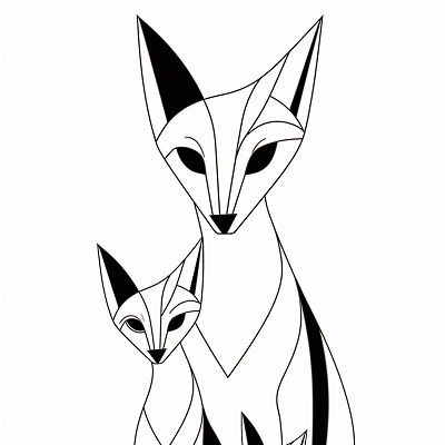 Image For Post Parent and Pup Fox Portrayal - Printable Coloring Page