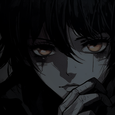 Image For Post | Sharp and cold gaze of an anime character looming from the darkness, utilizing dark greys and blacks. foreboding dark aesthetic pfp pfp for discord. - [Dark Aesthetic PFP Collection](https://hero.page/pfp/dark-aesthetic-pfp-collection)