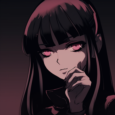 Image For Post | Akame staring into the distance, high attention to facial features and detailed linework. edgy anime pfp female characters - [Edgy Anime PFP Collection](https://hero.page/pfp/edgy-anime-pfp-collection)