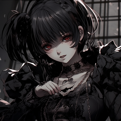 Image For Post | A gothic anime girl donning a highly detailed, elaborate dress with stunning gothic elements. majestic gothic anime girl pfp - [Gothic Anime PFP Gallery](https://hero.page/pfp/gothic-anime-pfp-gallery)