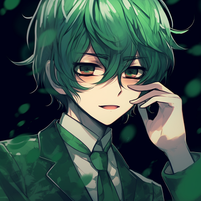Image For Post | Anime boy under mystical green lights, focused details and radiant colors. emerald green anime pfp boy - [Green Anime PFP Universe](https://hero.page/pfp/green-anime-pfp-universe)