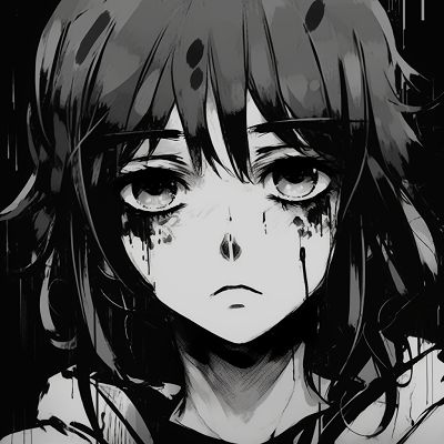 Image For Post | An anime character presented in grunge aesthetic, featuring heavy inking and anguished expression. grunge anime black and white pfp - [anime black and white pfp collection](https://hero.page/pfp/anime-black-and-white-pfp-collection)