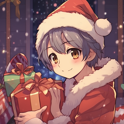 Image For Post | Anime Boy with Christmas gifts in hand, careful detailing and rich colors. anime boy christmas pfp - [christmas pfp anime](https://hero.page/pfp/christmas-pfp-anime)