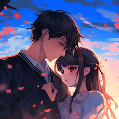 Image For Post | Close-up of intimate whispers between the couple, manifesting intricate detailing and warm color scheme. romantic couple anime pfp - [Couple Anime PFP Themes](https://hero.page/pfp/couple-anime-pfp-themes)