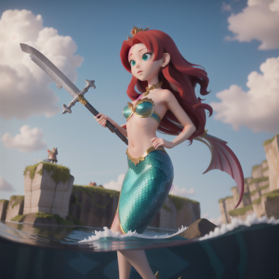 Image For Post Anime, mermaid, chimera, sword, princess, flood, HD, 4K, AI Generated Art