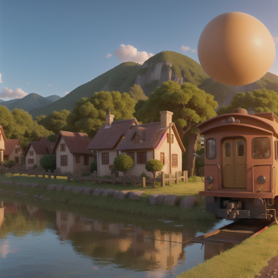 Image For Post Anime, troll, golden egg, village, sunrise, train, HD, 4K, AI Generated Art