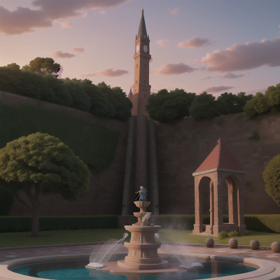 Image For Post Anime, fountain, sunrise, tower, car, telescope, HD, 4K, AI Generated Art
