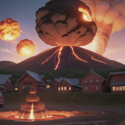 Image For Post Anime, surprise, volcanic eruption, bus, temple, hovercraft, HD, 4K, AI Generated Art