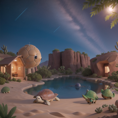 Image For Post Anime, turtle, desert oasis, crystal, romance, meteor shower, HD, 4K, AI Generated Art
