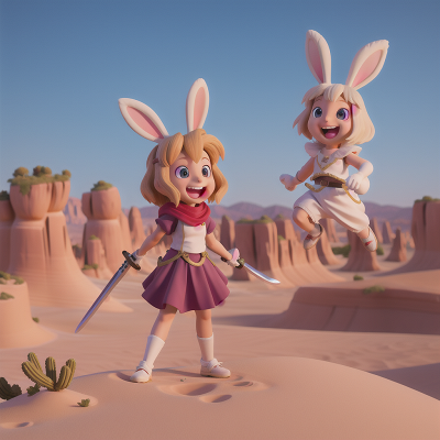 Image For Post Anime, rabbit, angel, sword, laughter, desert, HD, 4K, AI Generated Art