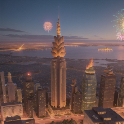 Image For Post Anime, skyscraper, police officer, map, phoenix, fireworks, HD, 4K, AI Generated Art