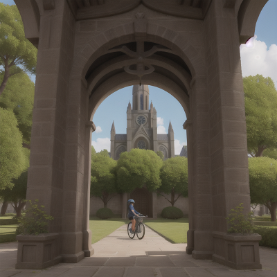 Image For Post Anime, holodeck, cathedral, hidden trapdoor, bicycle, temple, HD, 4K, AI Generated Art