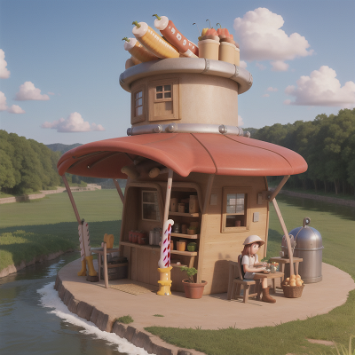 Image For Post Anime, spaceship, tower, farmer, river, hot dog stand, HD, 4K, AI Generated Art