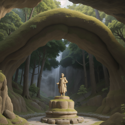 Image For Post Anime, cave, museum, forest, rainbow, statue, HD, 4K, AI Generated Art