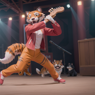 Image For Post Anime, fox, electric guitar, sabertooth tiger, circus, dog, HD, 4K, AI Generated Art