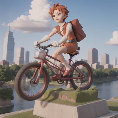 Image For Post Anime, statue, skyscraper, bicycle, hero, river, HD, 4K, AI Generated Art