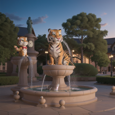 Image For Post Anime, tiger, fountain, snow, park, clock, HD, 4K, AI Generated Art