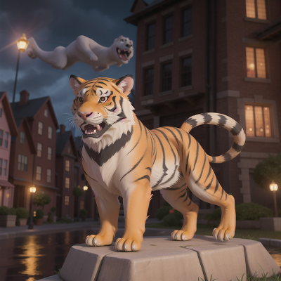 Image For Post Anime, city, dog, sabertooth tiger, tiger, ghostly apparition, HD, 4K, AI Generated Art